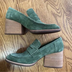 Green Suede Kork-Ease Block Heel Loafers